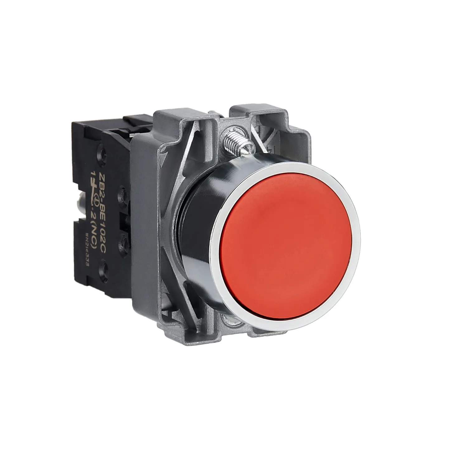 XB2BA42C Flat push-button, Red, Ø22, Spring Return, 1NC